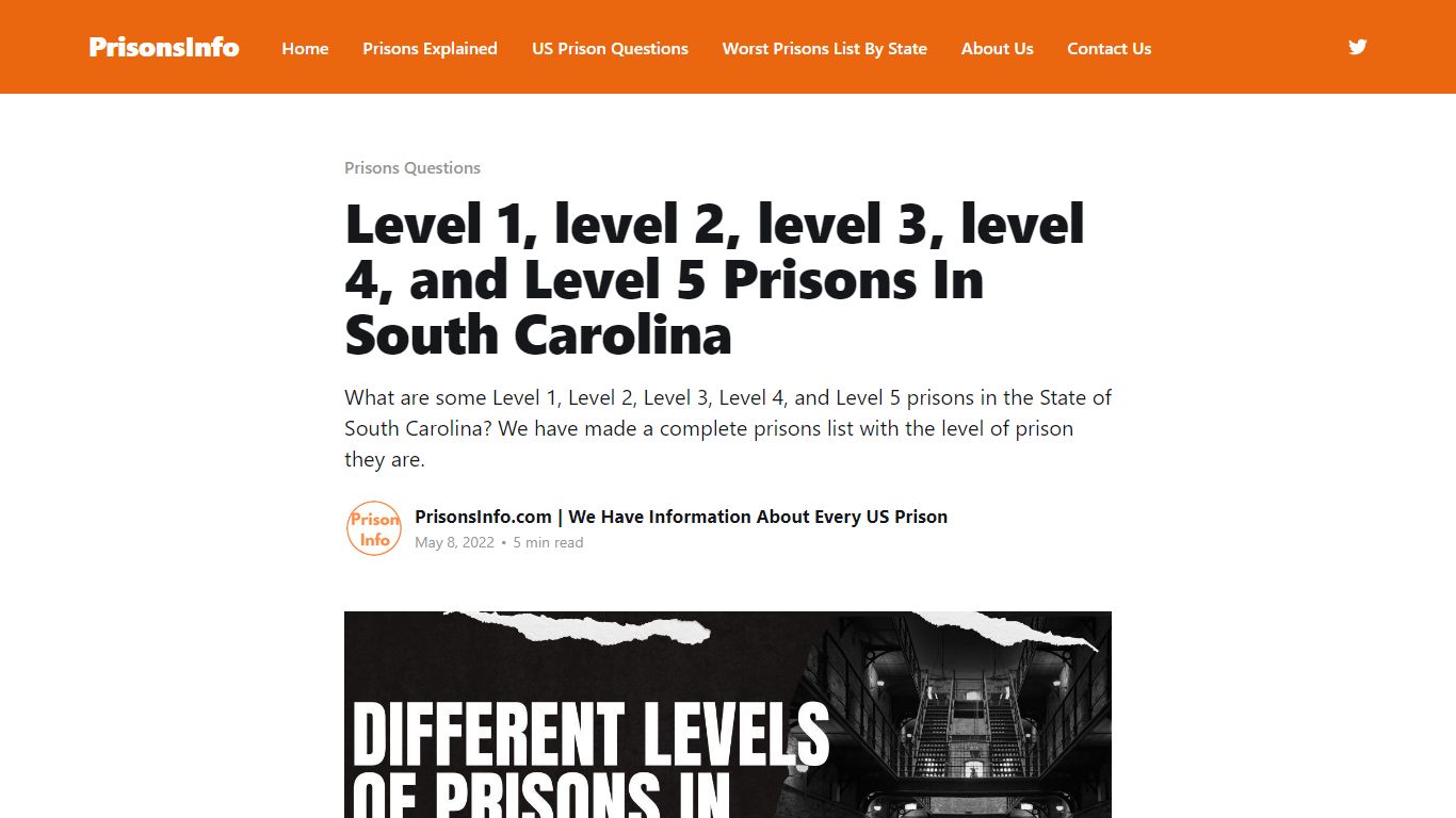 Level 1, level 2, level 3, level 4, and Level 5 Prisons In South Carolina